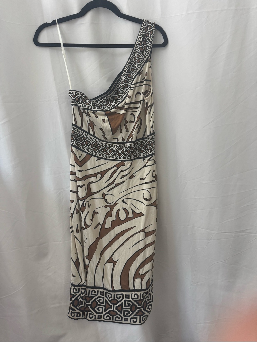 Diane Von Furstenberg One-Shoulder Cream and Brown Patterned Dress